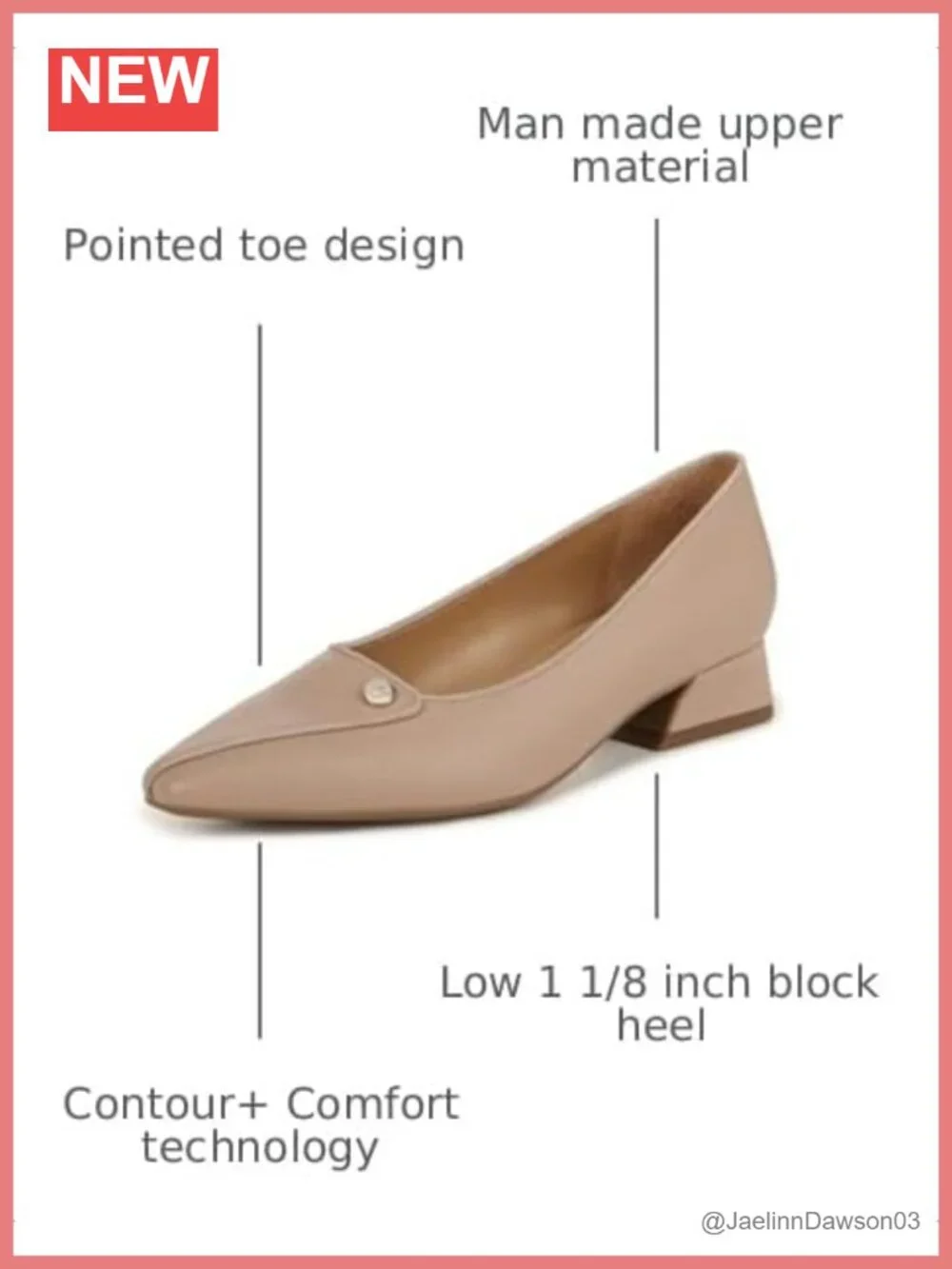 Naturalizer Georgia Pointed Toe Low Block Heel Pump Women's PU Leather